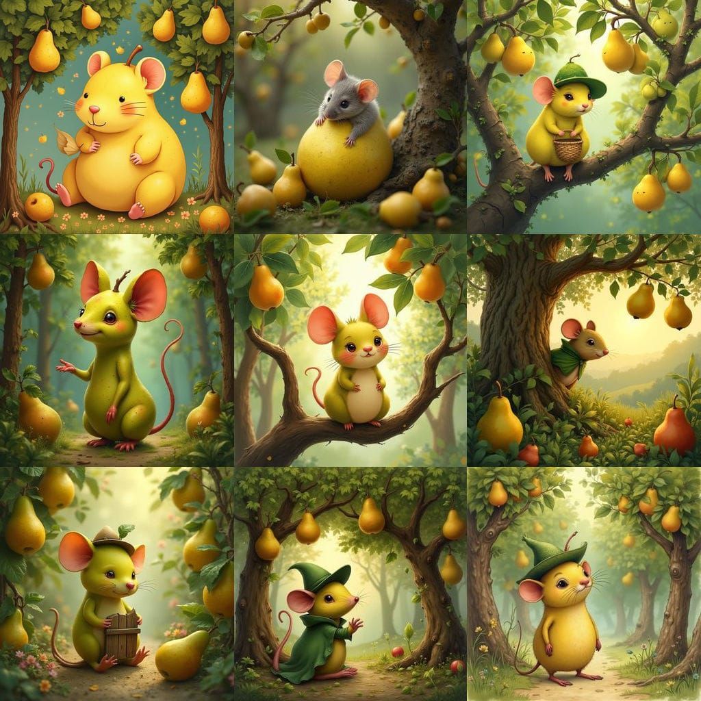 Whimsical Pear Landscape with Mouse Elements