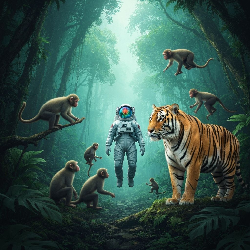 Astronaut in Jungle with Tiger, in Anime Art Style