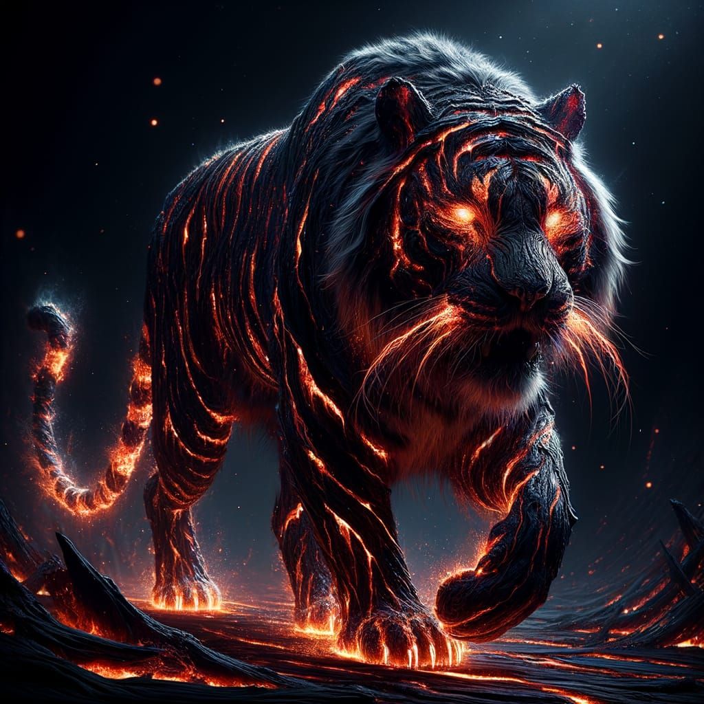 Legendary Lava Tiger in Dark Horror Aesthetic