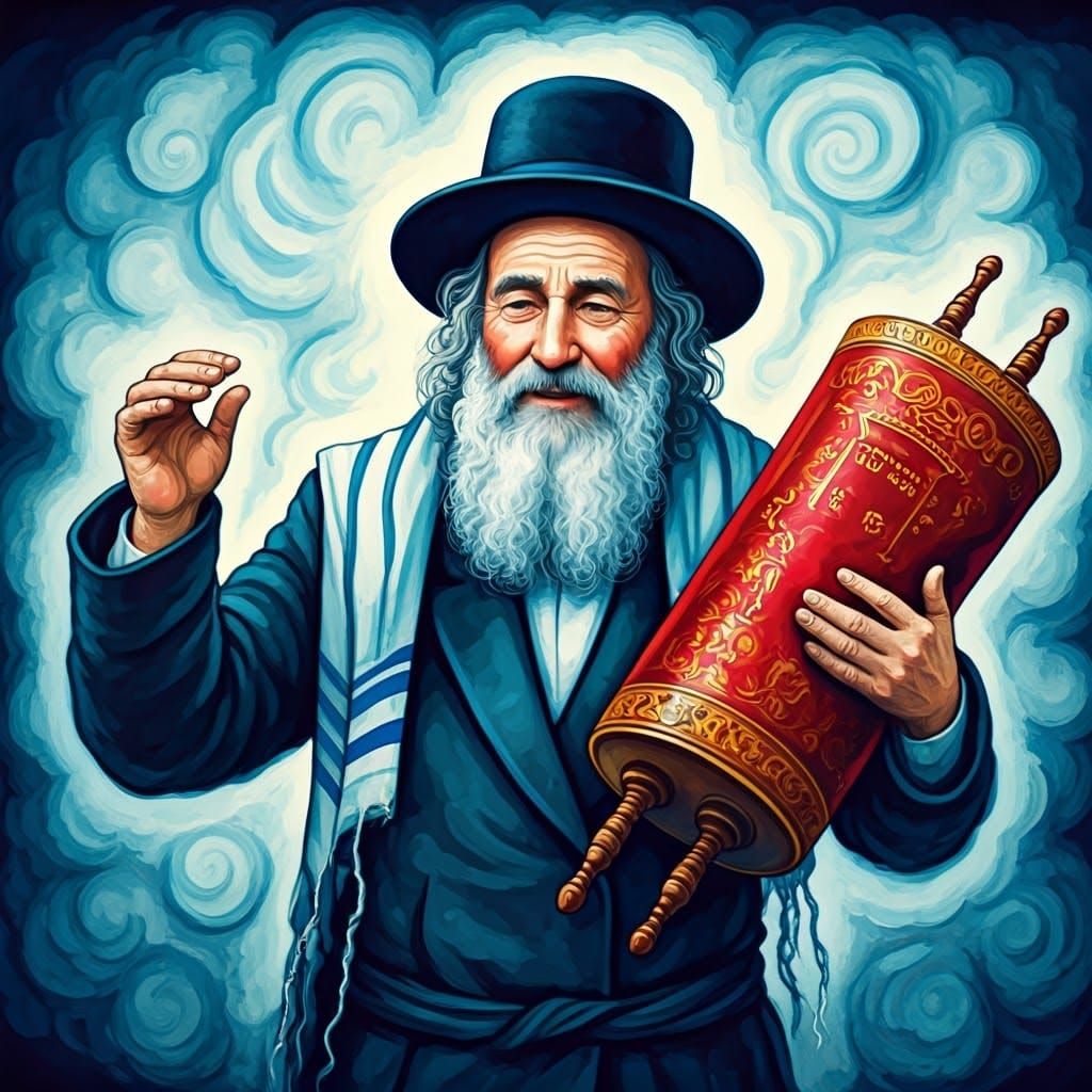Chasidic Man Dancing with Torah, Watercolor Painting