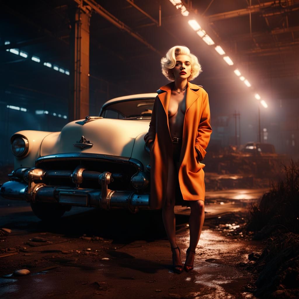 Marilyn-esque Woman in Abandoned Factory, Nan Goldin Style