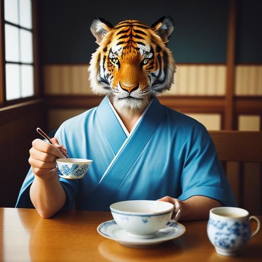 Tiger Sipping Tea: Professional Portrait Photography