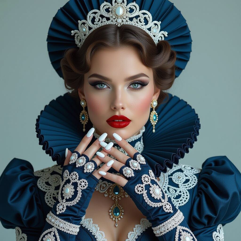 Steampunk Woman in Porcelain Armor with Fractal Details