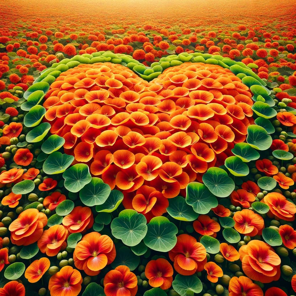 Nasturtium Heart Floating Over a Flower Field