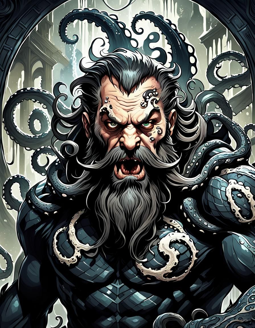 Dwarf with Venomous Beard in Dark Fantasy Style