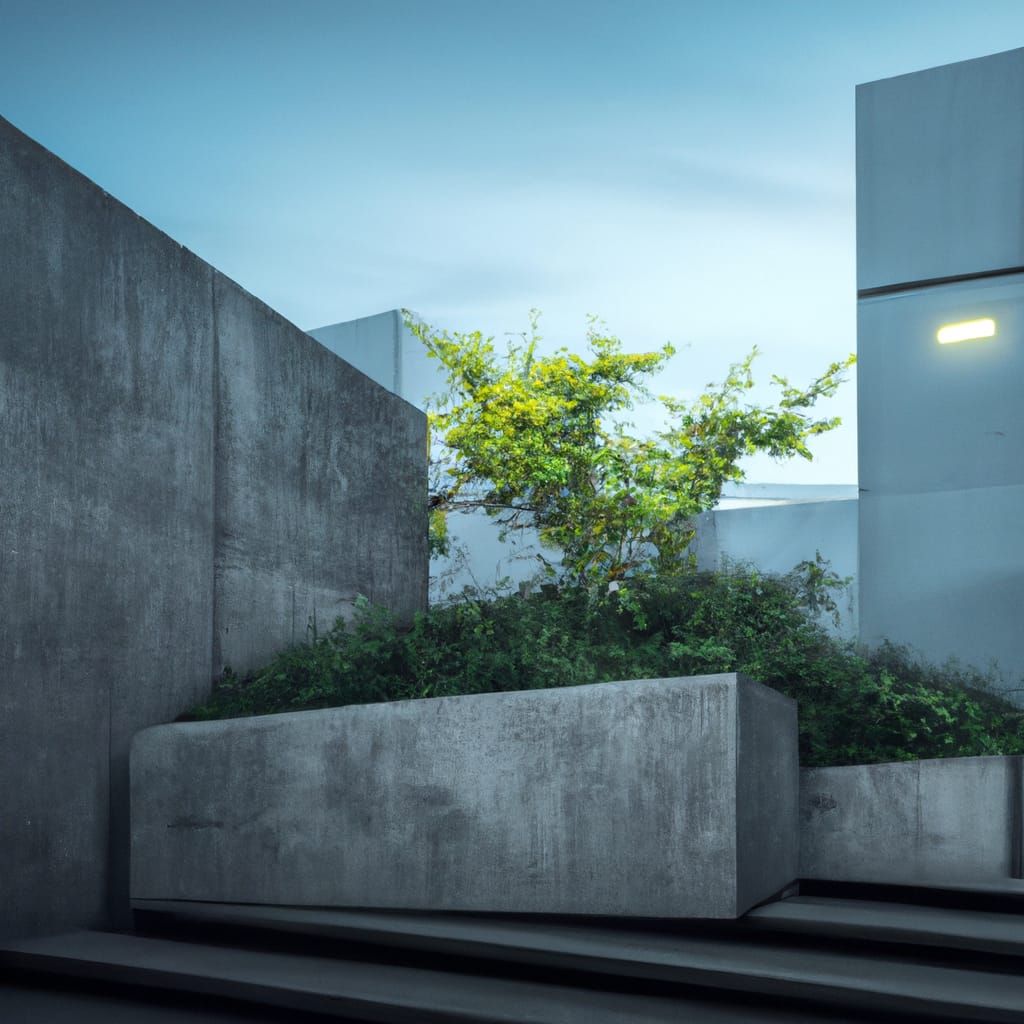 Modern Concrete University with Plants in HDR