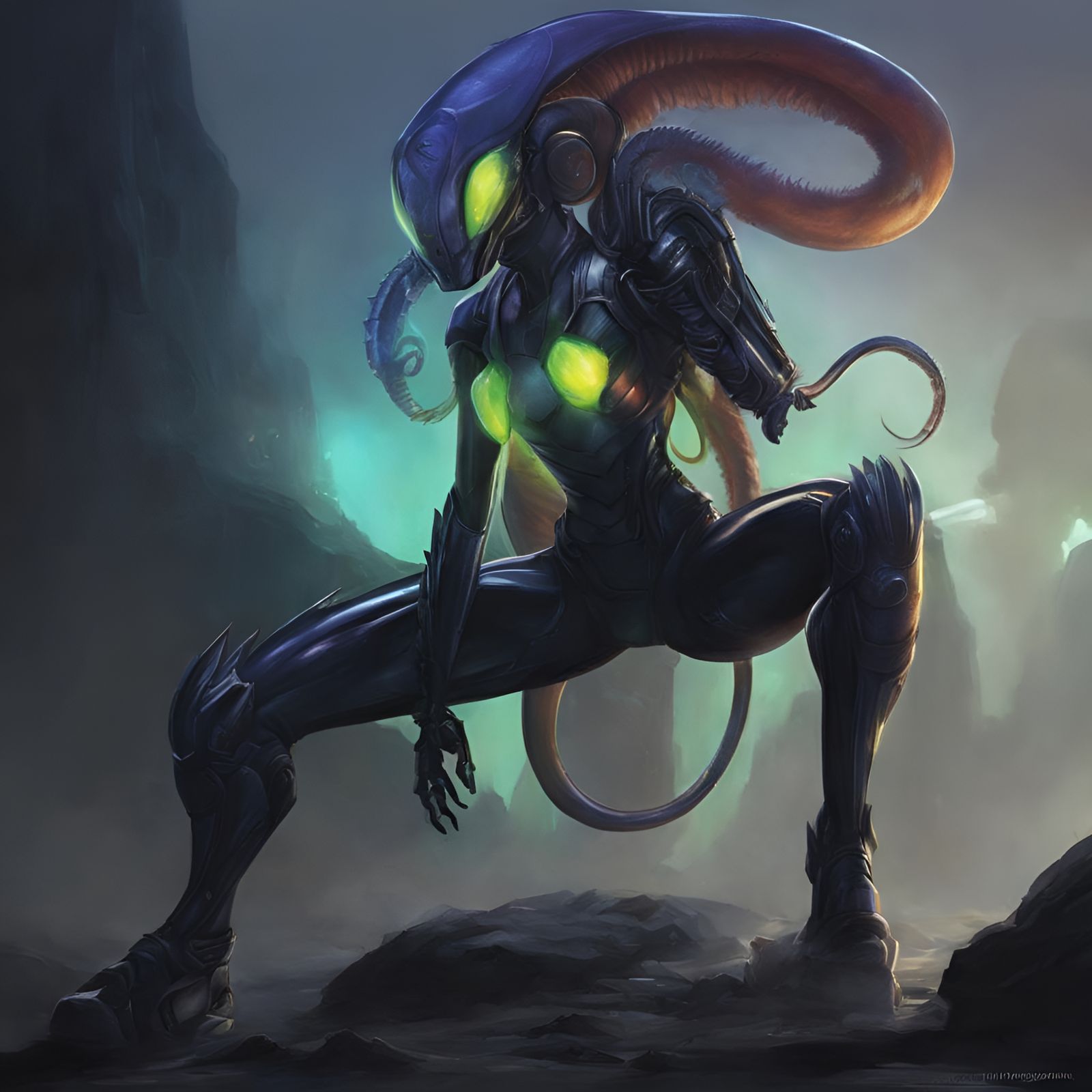 Kim Possible as a Xenomorph in Dark Fantasy Style