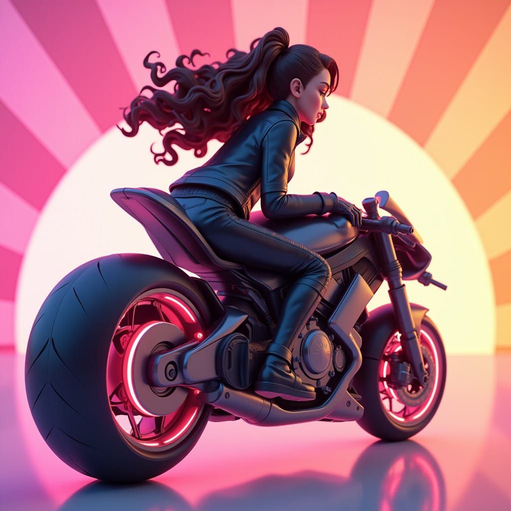 Futuristic Female Rider with Wind-Tousled Hair