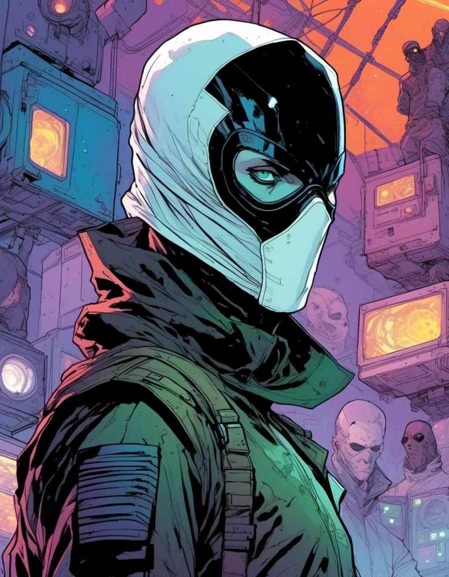 Tech Ninja on Alien Ship in Comic Style