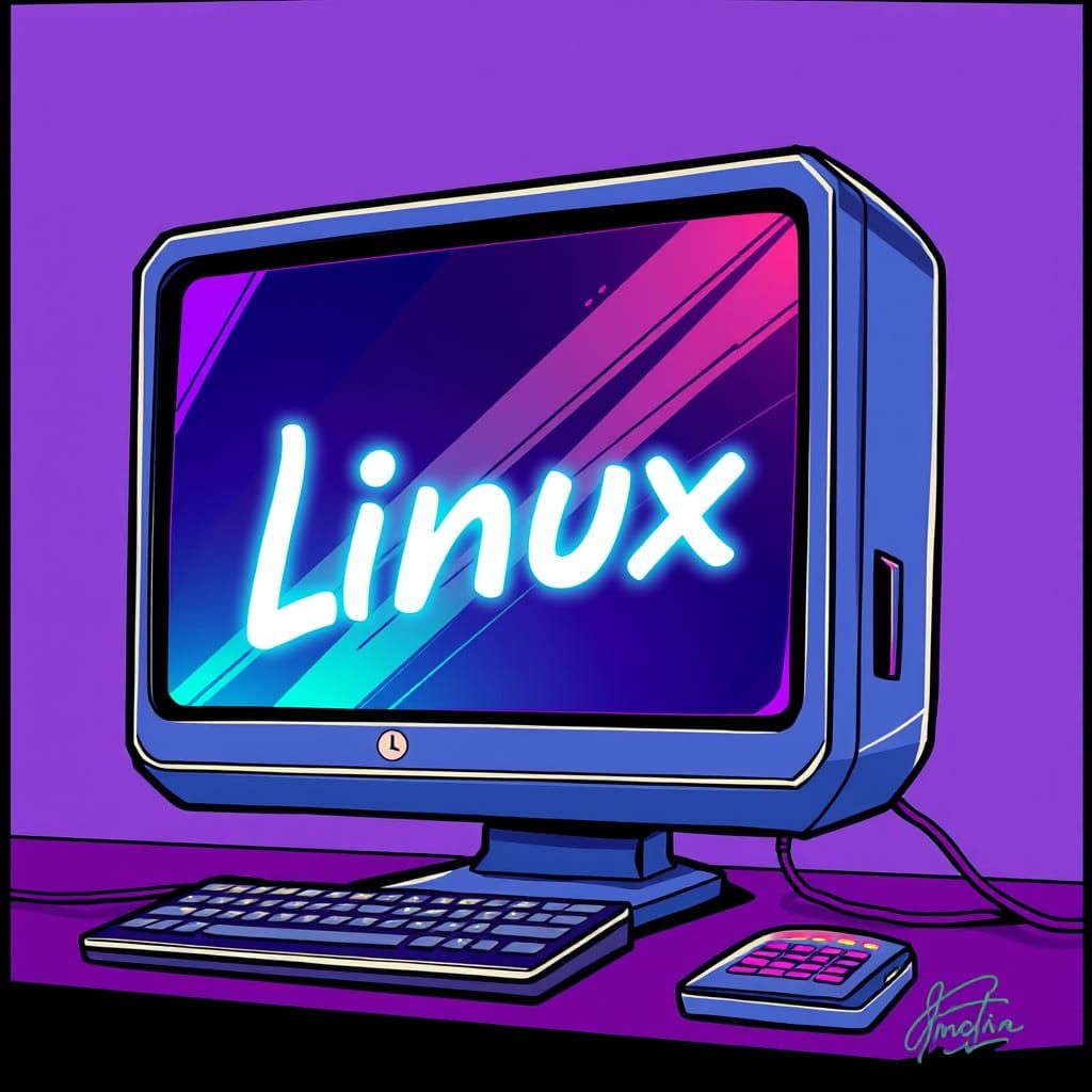 Futuristic Linux Computer in Cartoon Style