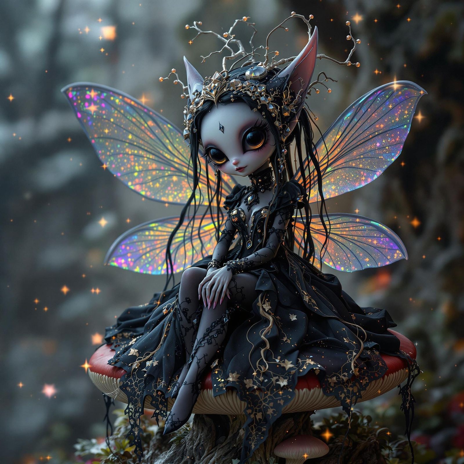 Majestic Dark Fantasy Fairy in Art Nouveau Style