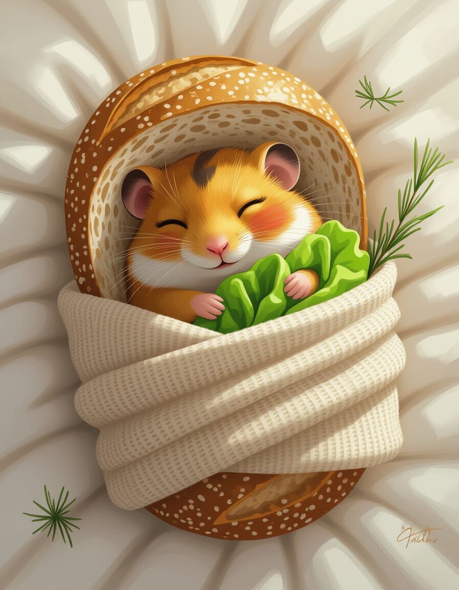 Sleeping Hamster in Bread, CGI Style