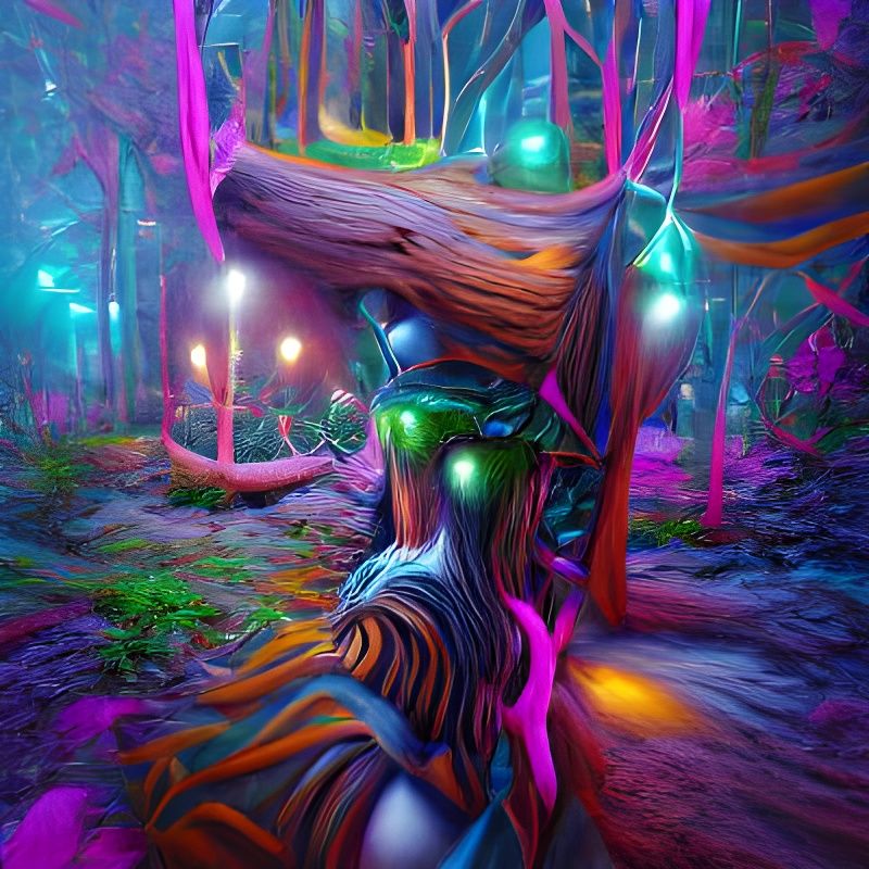 Magical Forest in Glowing Neon Surrealism