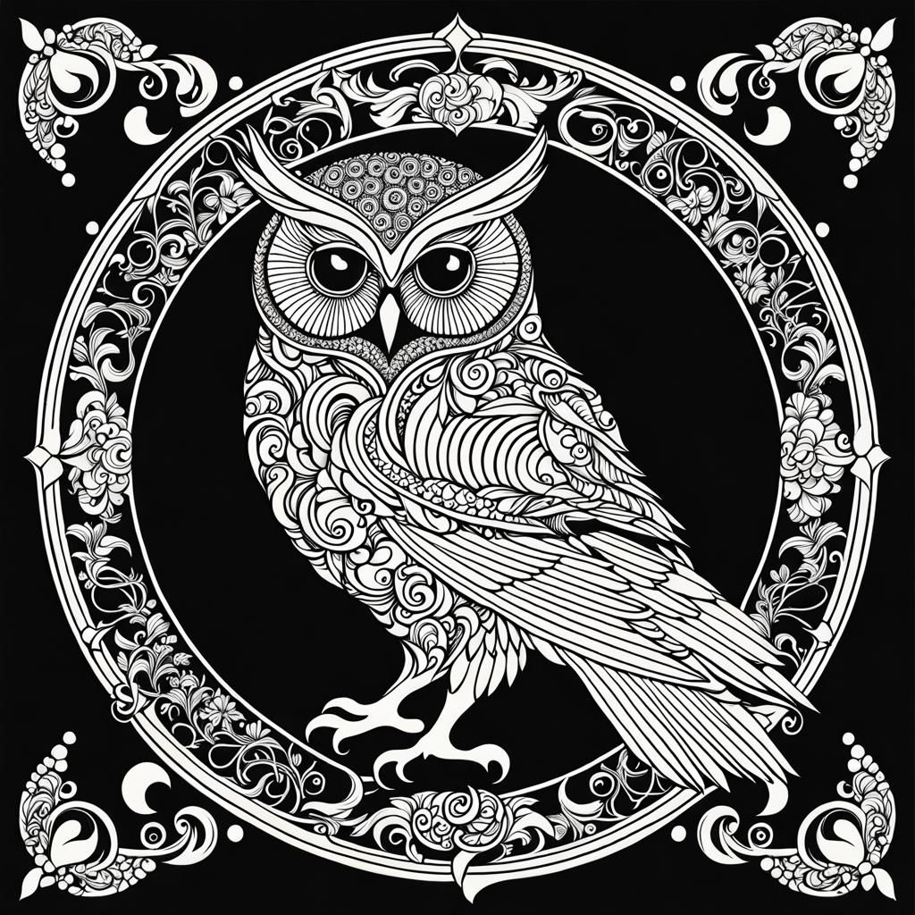 Ornate Owl Profile in Zentangle Line Art