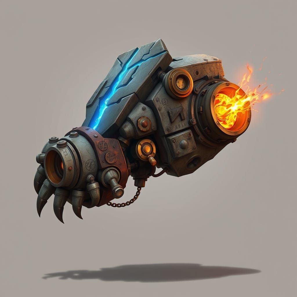 Steampunk Mechanical Arm in Ancient Stone and Metal