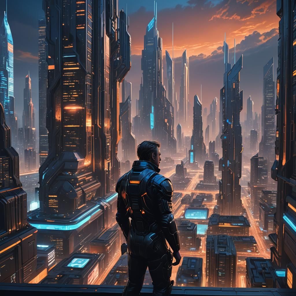Architect Contemplates Futuristic Metropolis