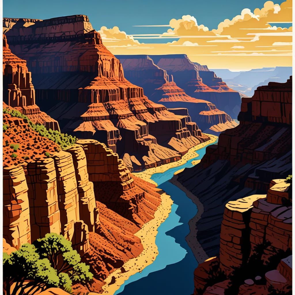 Glamorous Grand Canyon Travel Poster in Art Deco Style
