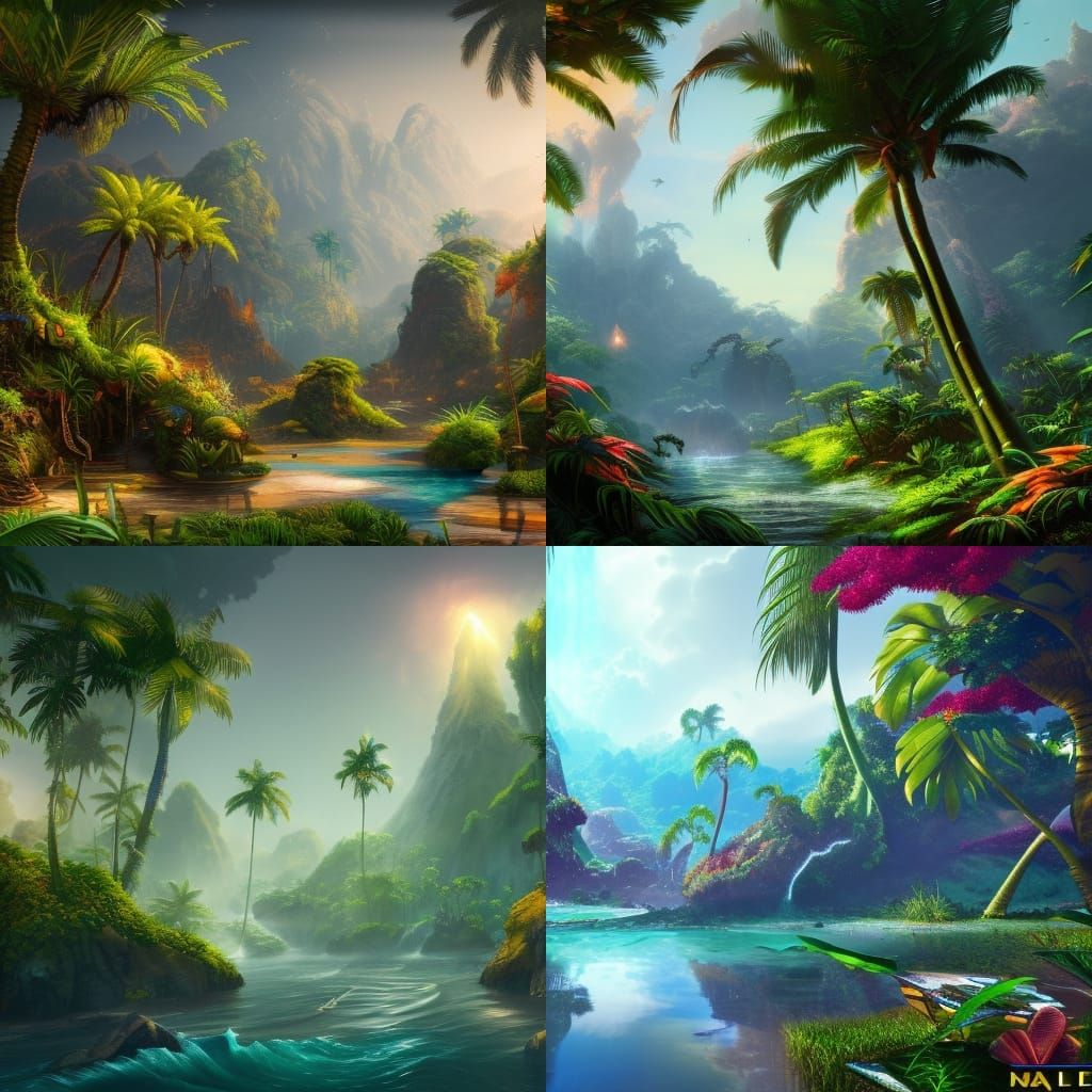 Lush Tropical Landscape in Detailed Matte Painting