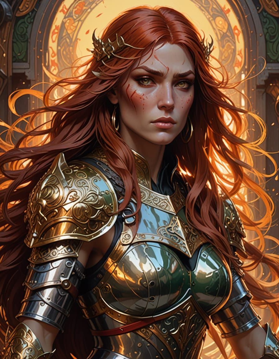 Elegant Fantasy Warrior in Crimson Armor