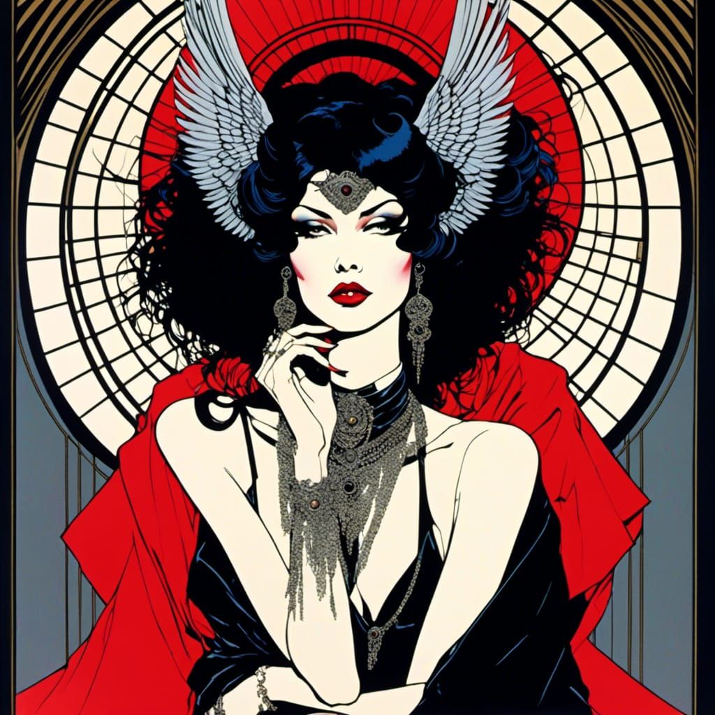 Elegant Gothic Girl Illustration in Pen and Ink