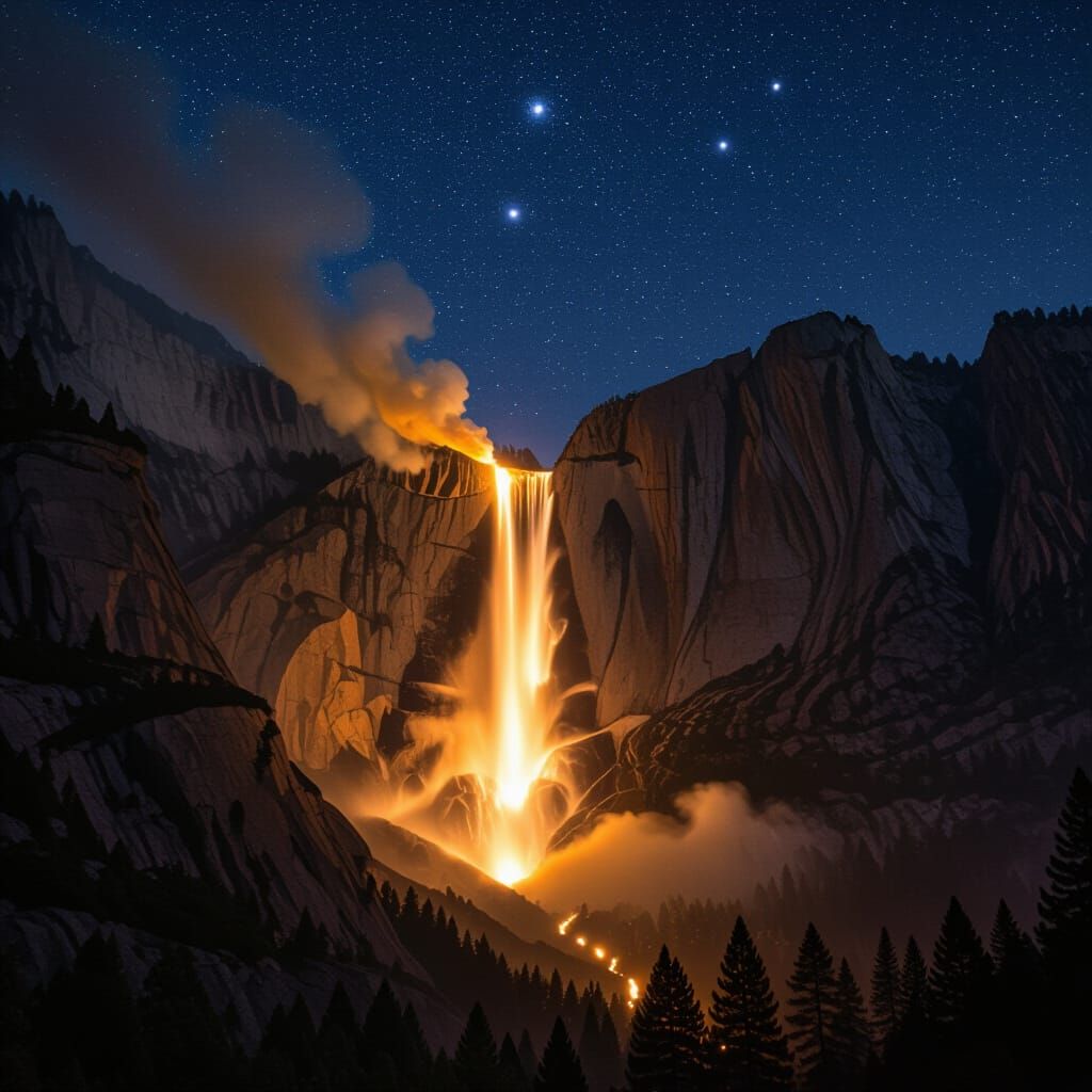 Yosemite Firefalls at Night