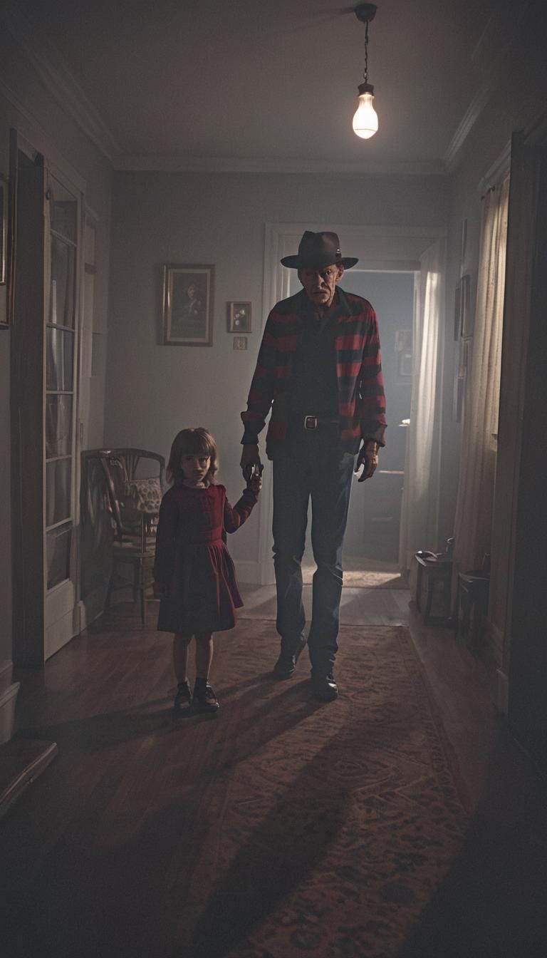 Freddy Krueger Horror Scene in Cinematic Style