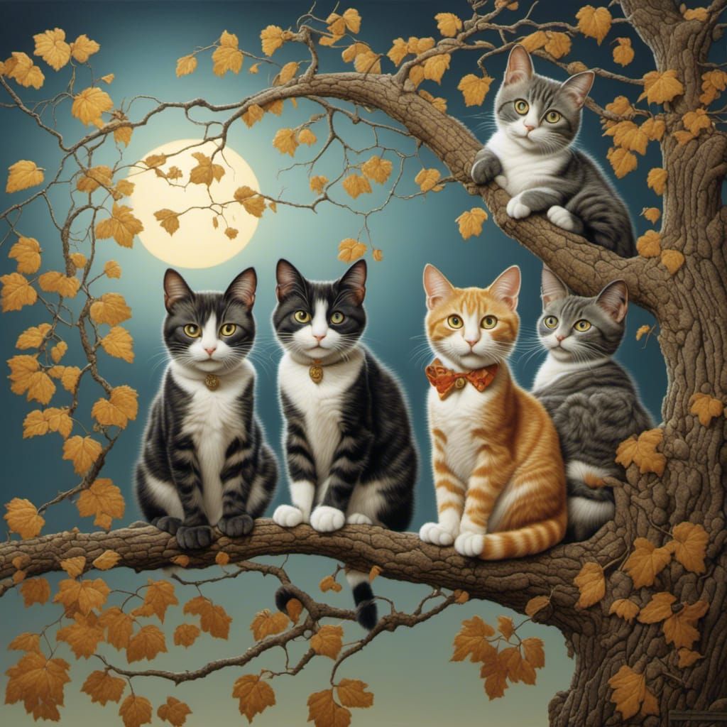 Fantasy Caricature: Three Cats at Midnight