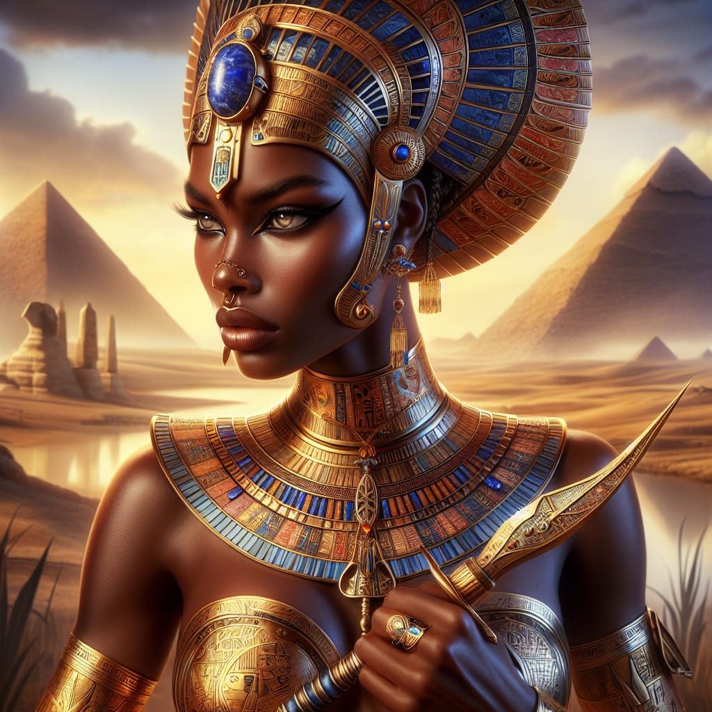 Egyptian Warrior Woman in Ornate Bronze Armor