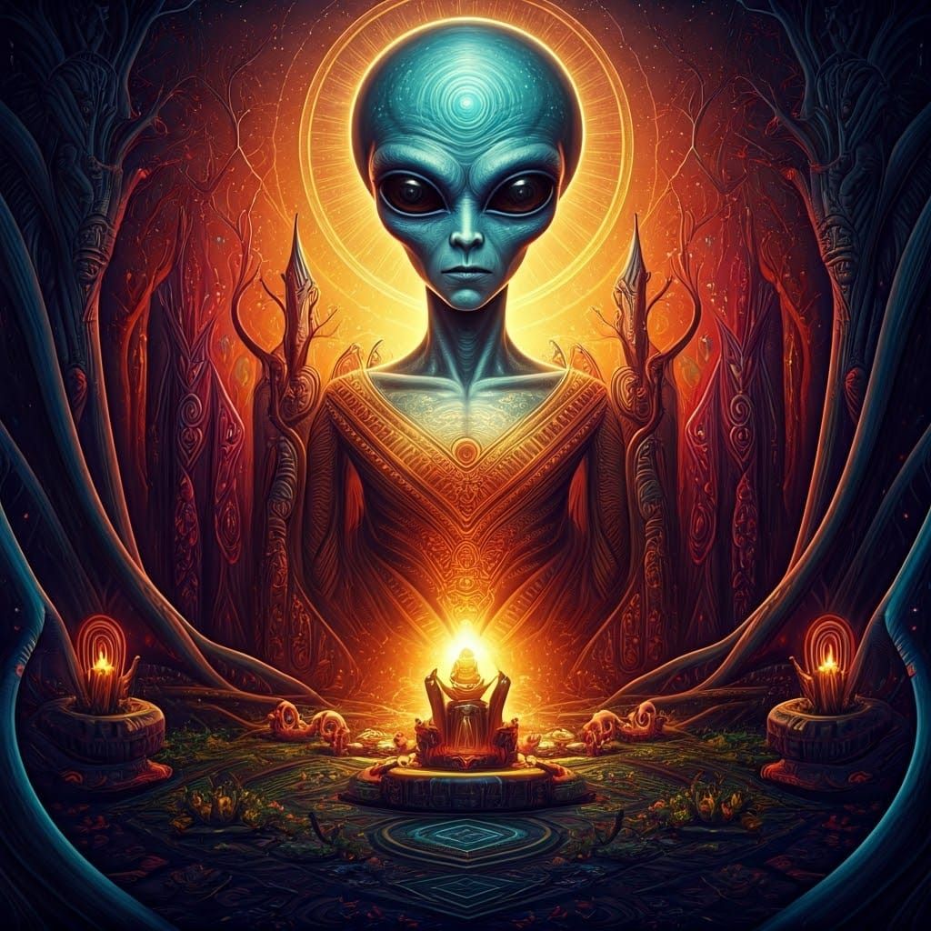 Cosmic Gathering in Vibrant Psychedelic Style