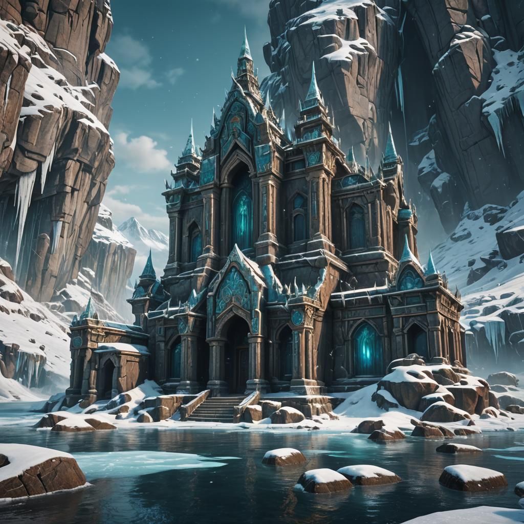 Frozen Stone Temple on Arctic Sea