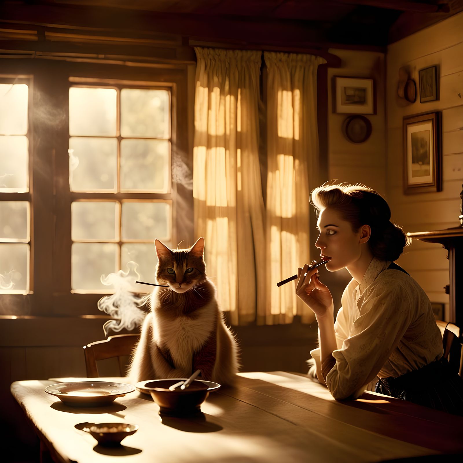 1912 Rural Thanksgiving Dinner with Cigar Smoker