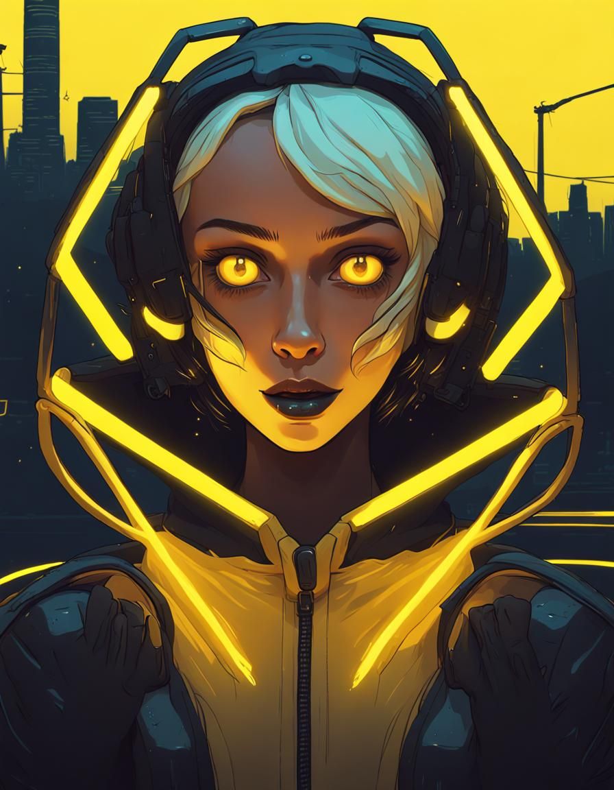 Cyberpunk Bee Woman with Glowing Eyes