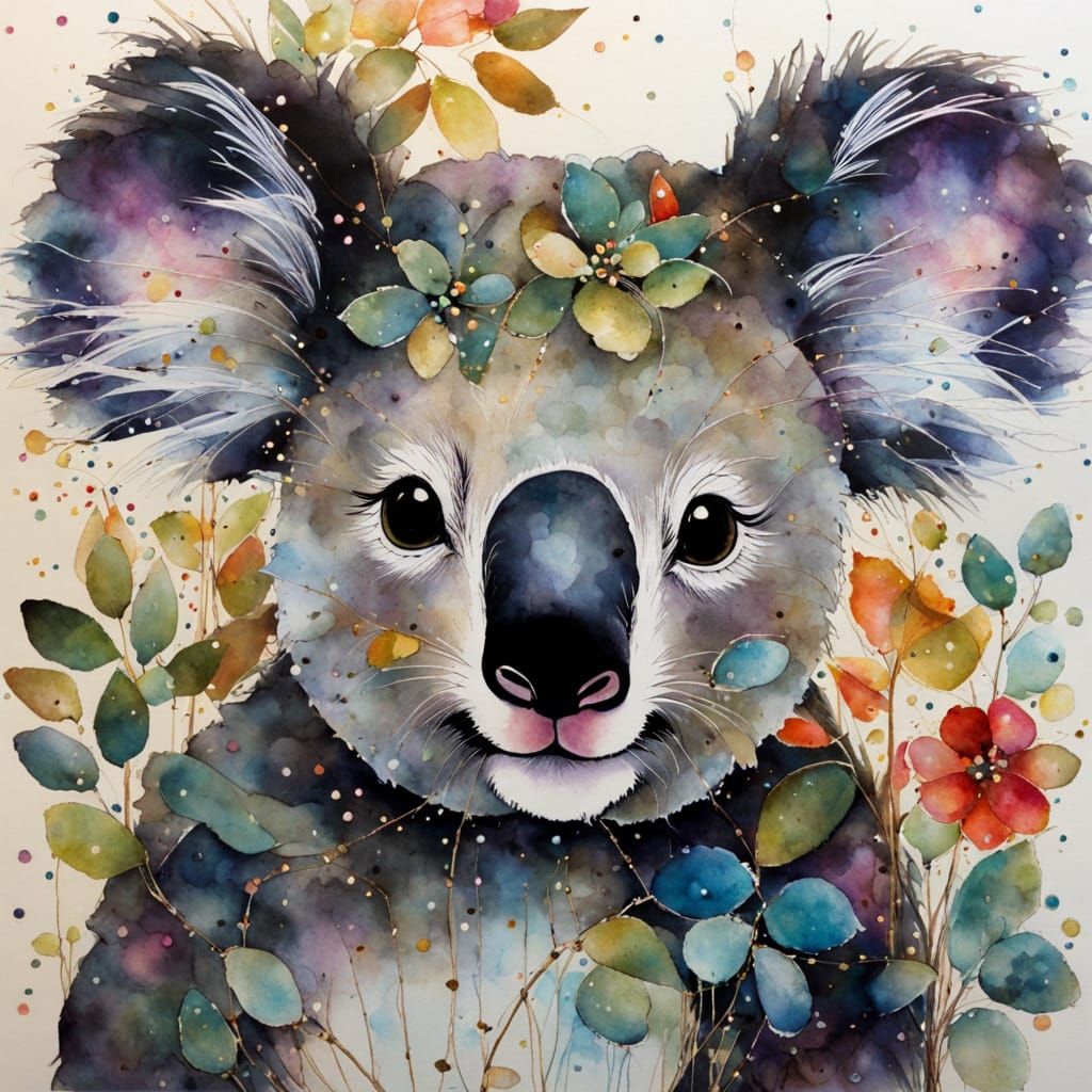 Whimsical Koala Portrait in Vibrant Forest Setting