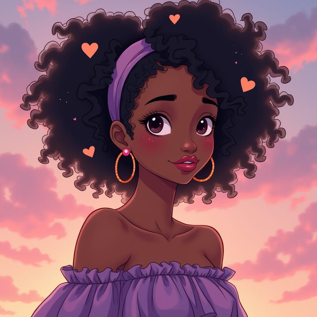 Anime-Inspired Black Woman in Whimsical Fantasy World