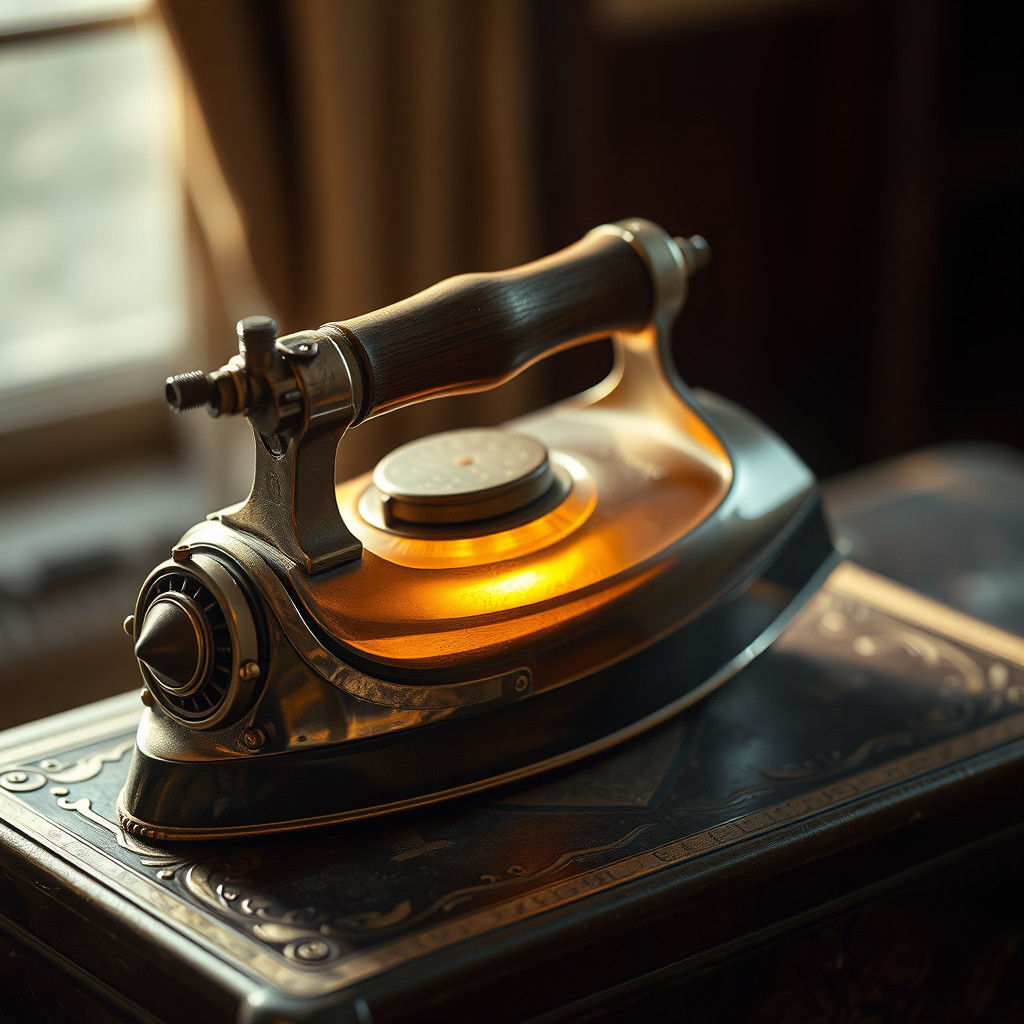 Vintage Steam Iron Close-Up with Cinematic Lighting