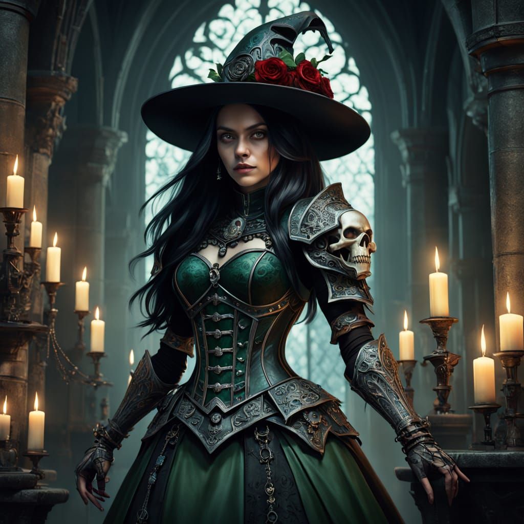 Gothic Witch in Dark Castle: Digital Painting