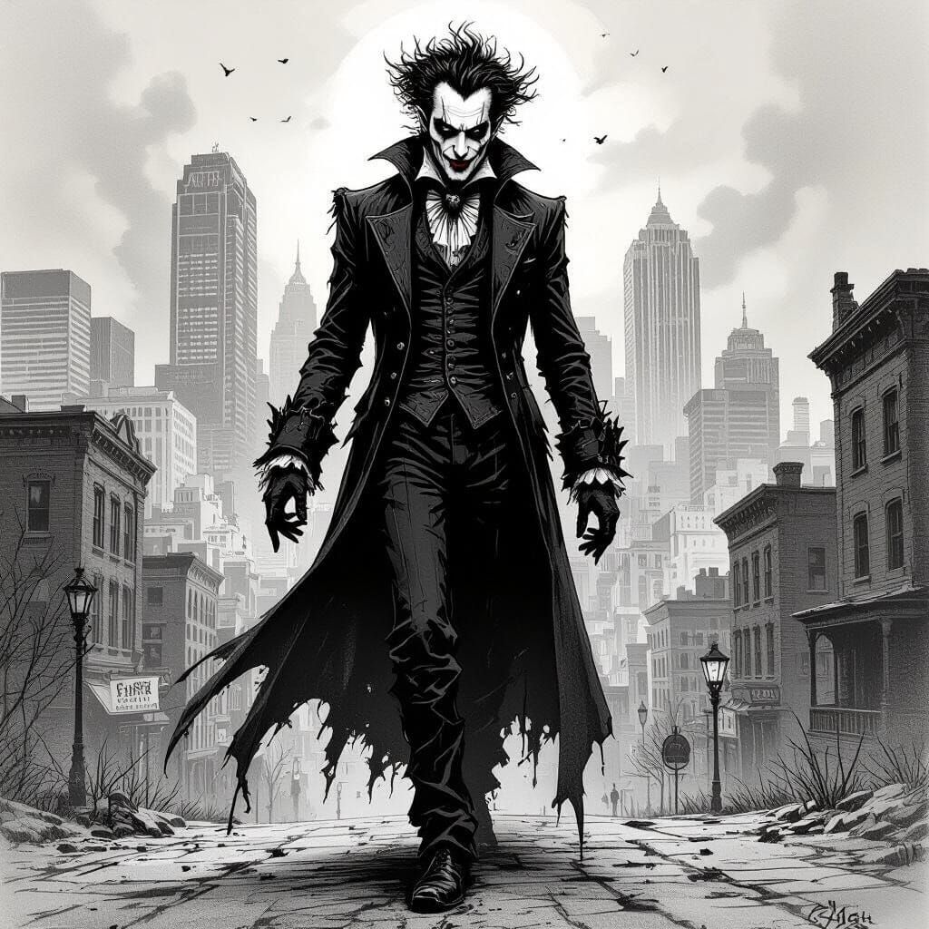 Malkavian Vampire in Denver: A Stylized Pencil Sketch