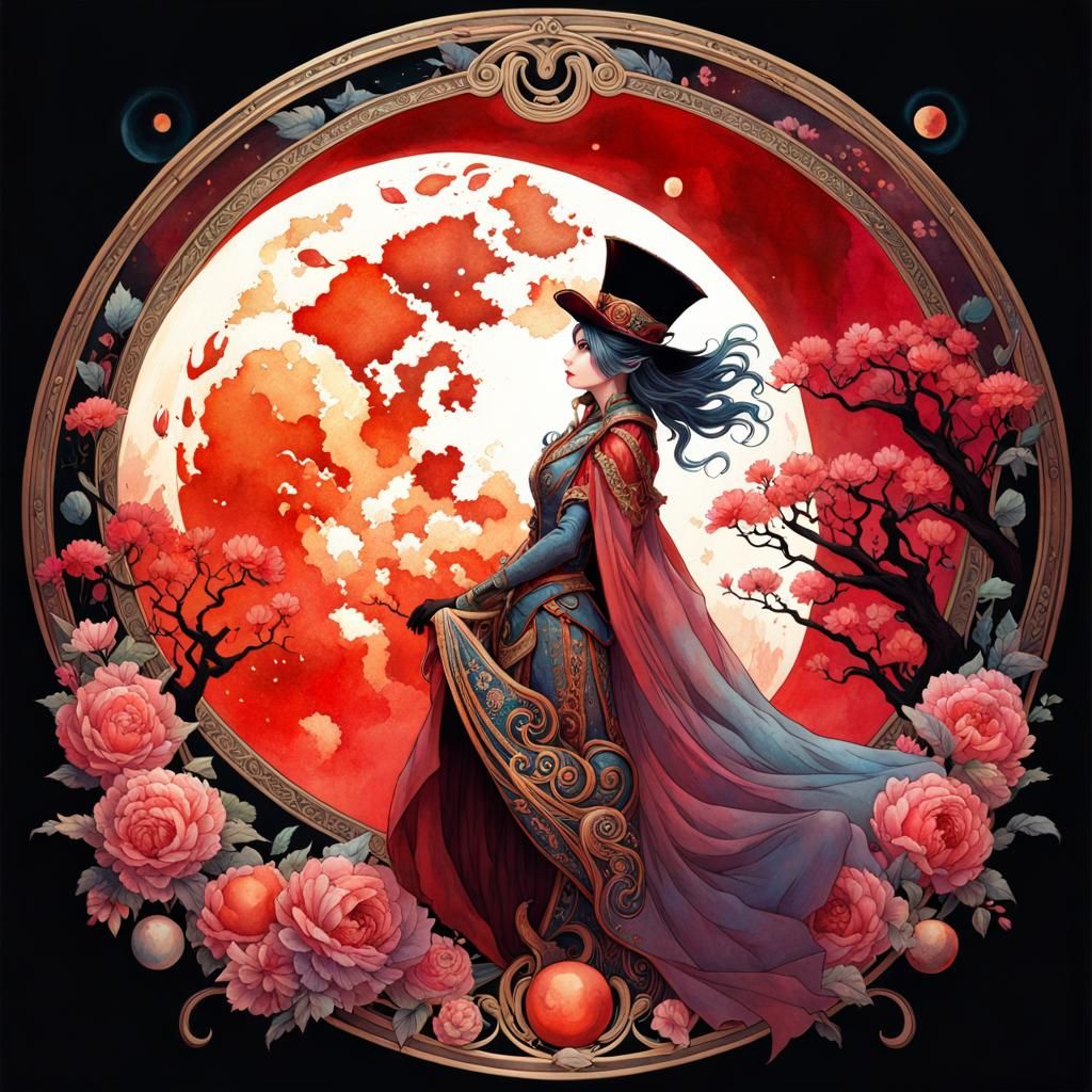 Blood Moon Belgian Malinois in Watercolor Style