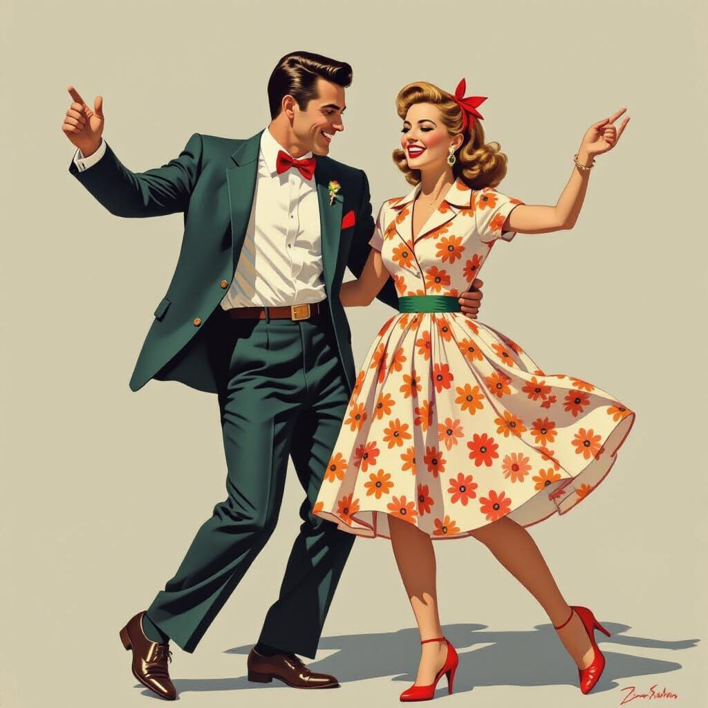 Retro Couple Dancing Rock'n'Roll in 60s Style