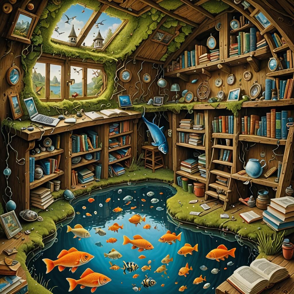 Surreal Cave Cottage Interior in Yerka Style