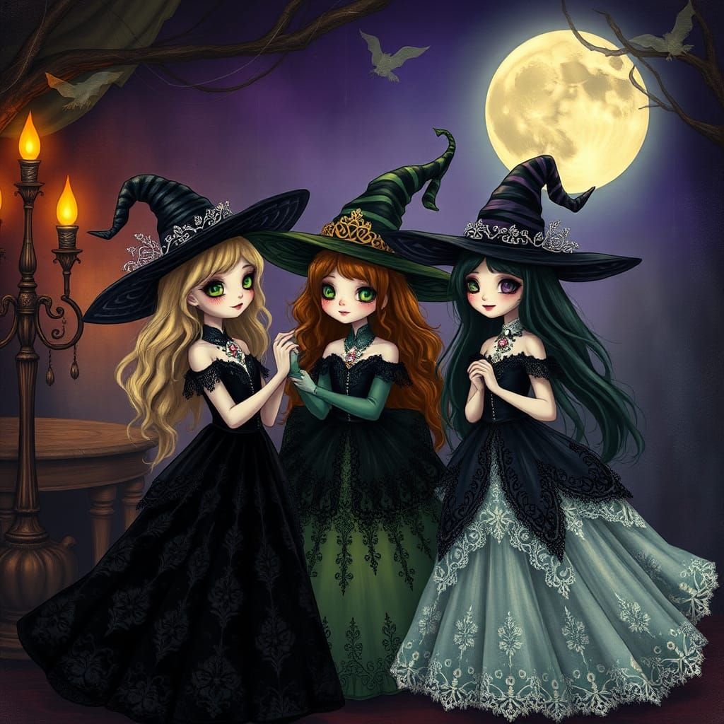 Witches' Mystical Monster Ball: Whimsical Illustration