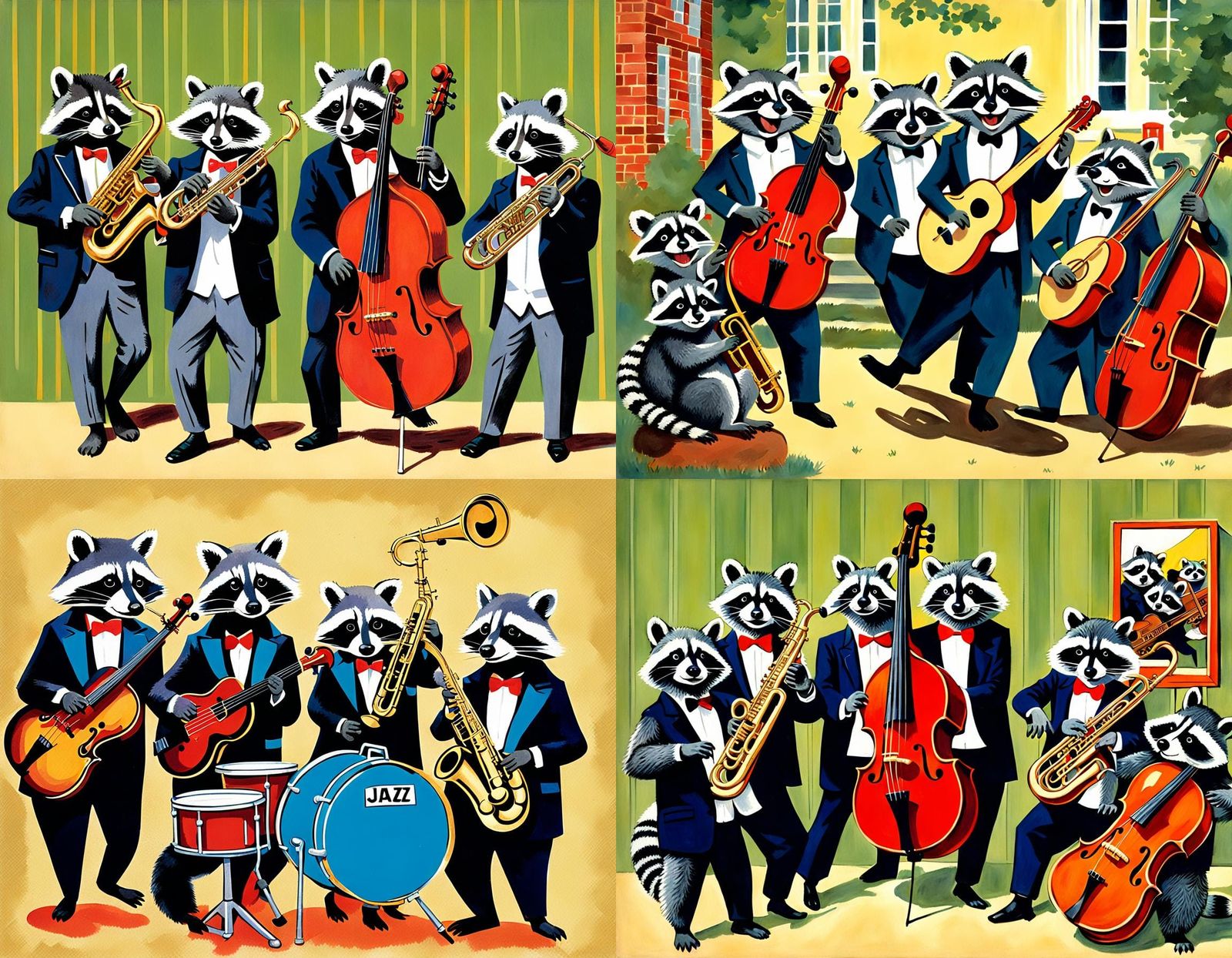 Raccoon Jazz Band in Ladybird Book Style
