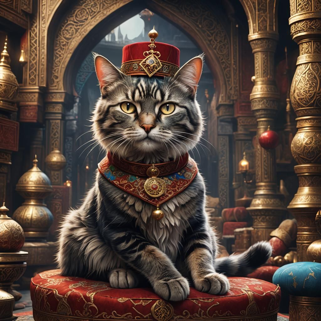Cat in Ottoman Fez: Detailed Fantasy Art