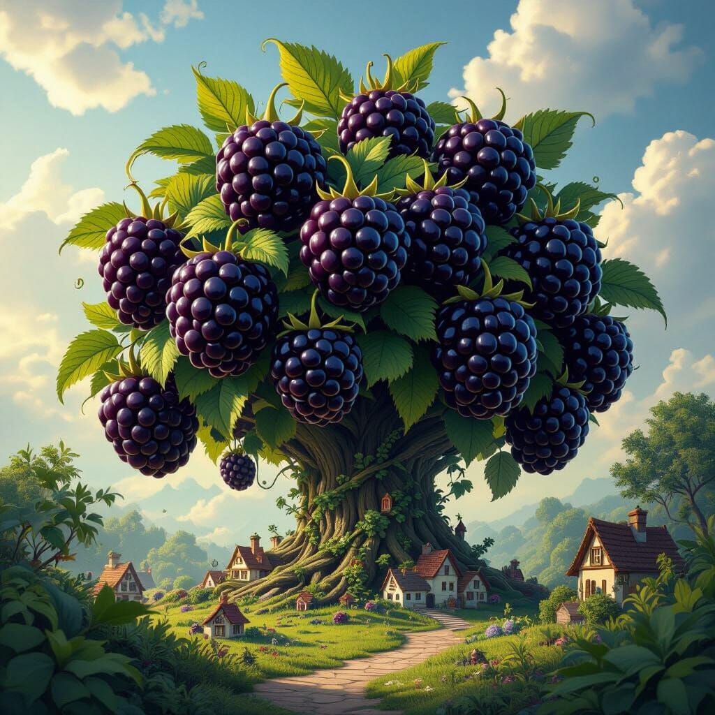 Colossal Ancient Blackberry Bush With Whimsical Villages