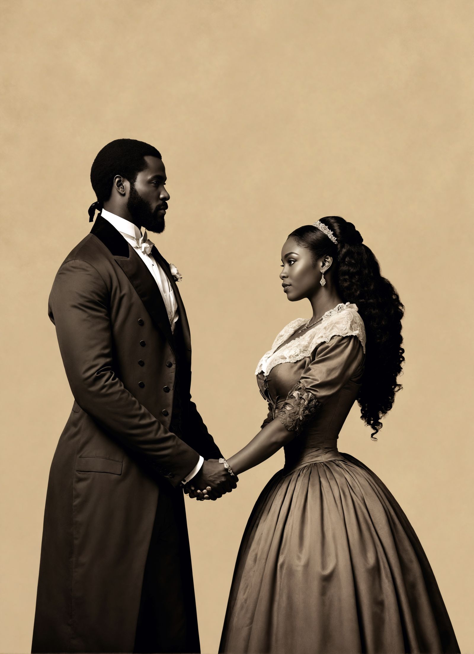 Historical Black Couple in Romantic 1800s Scene