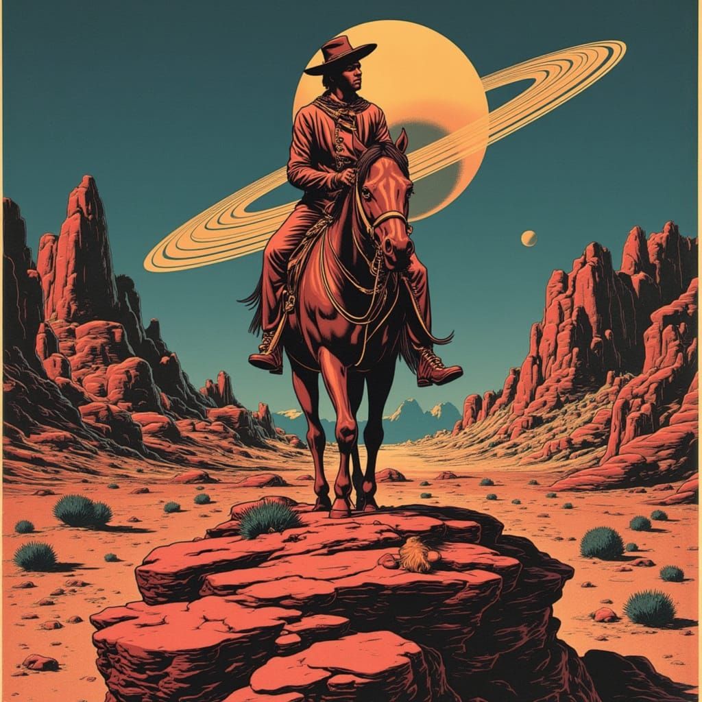 Dramatic Cowboy in Space, Comic Book Style