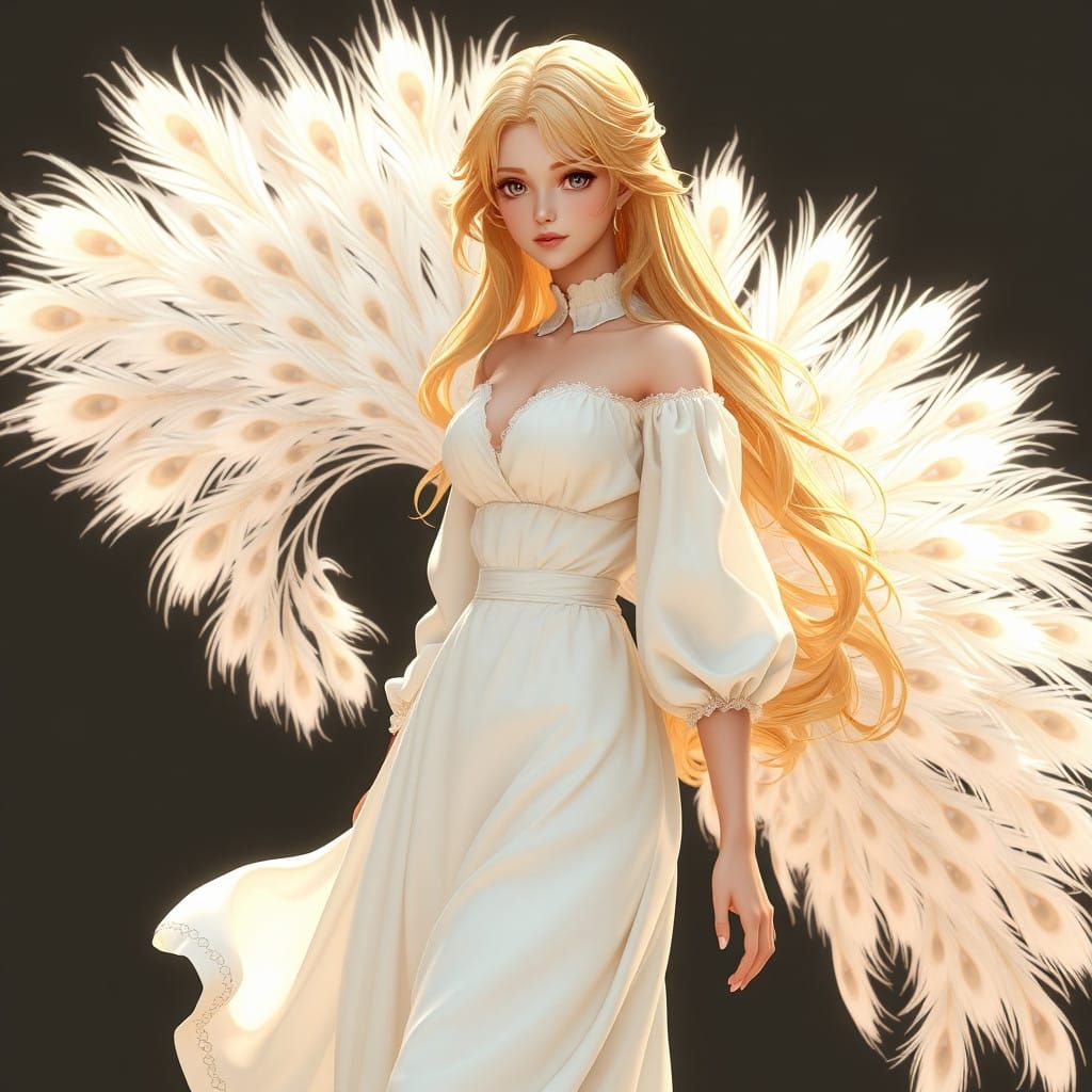 Ethereal Peacock Maiden in Victorian Gown
