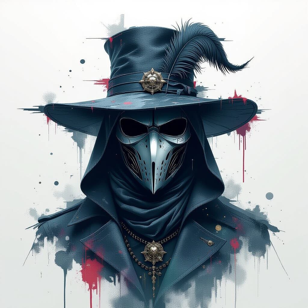 Glitch Art Portrait: Plague Doctor in Digital Distortion