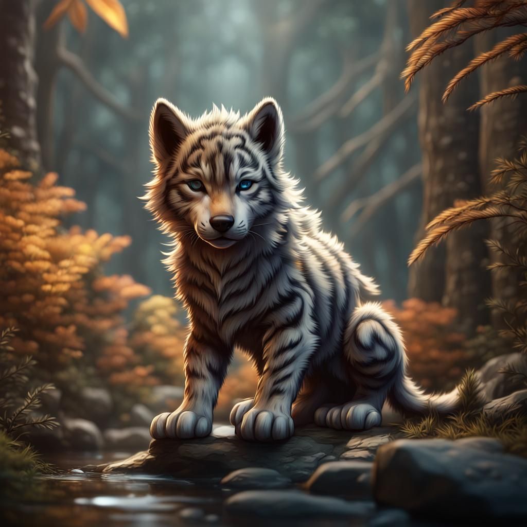 A wolf cub with tiger pattern