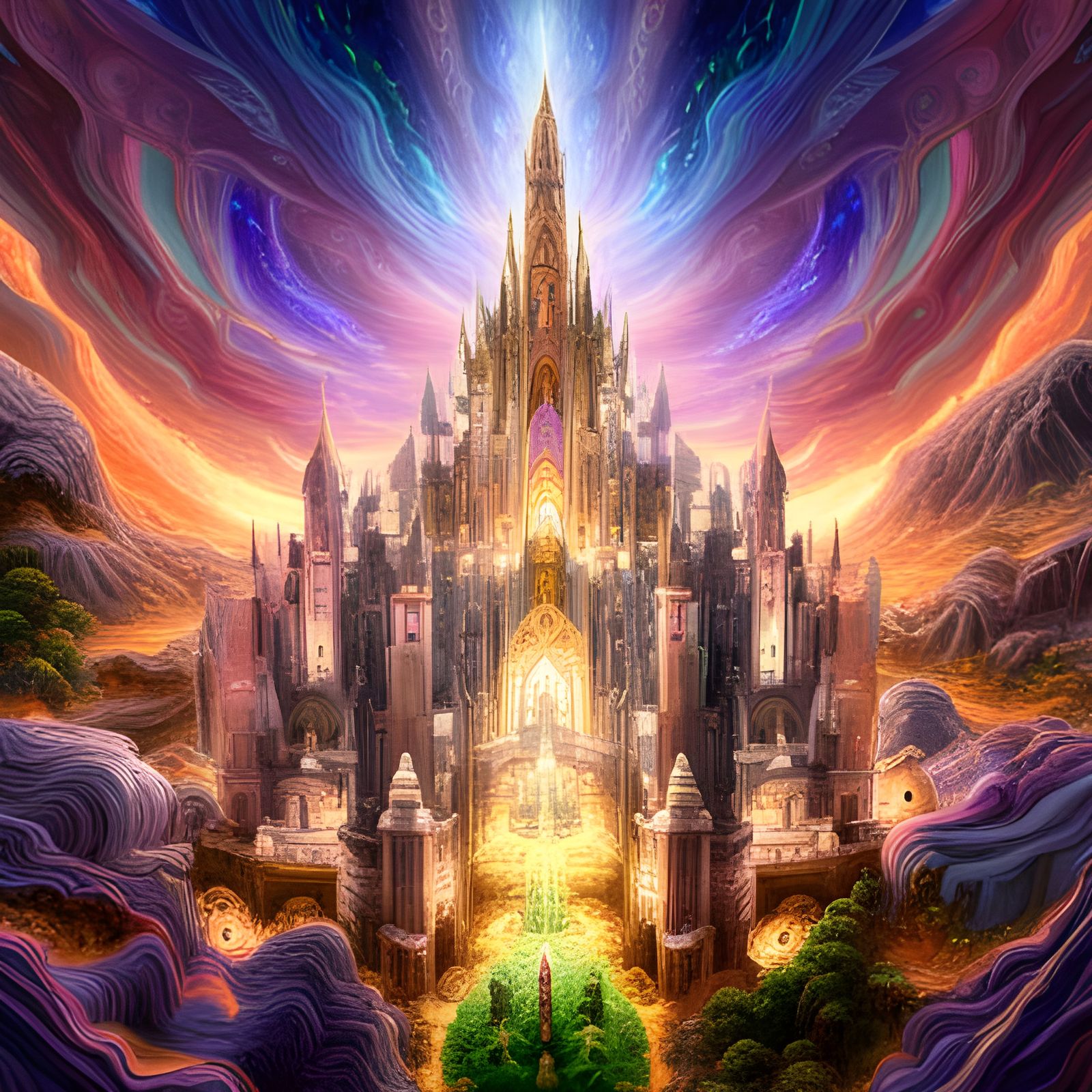 Fractal Castle on Floating Crag, Sci-Fi Art